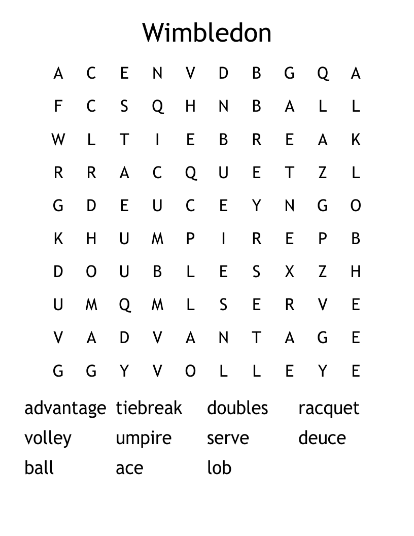 Wimbledon Word Search