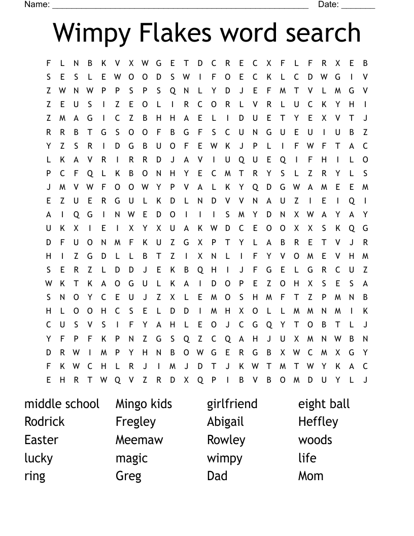 Wimpy Flakes word search