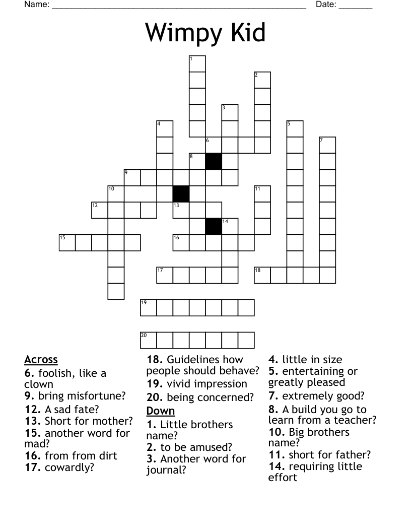 Wimpy Kid Crossword