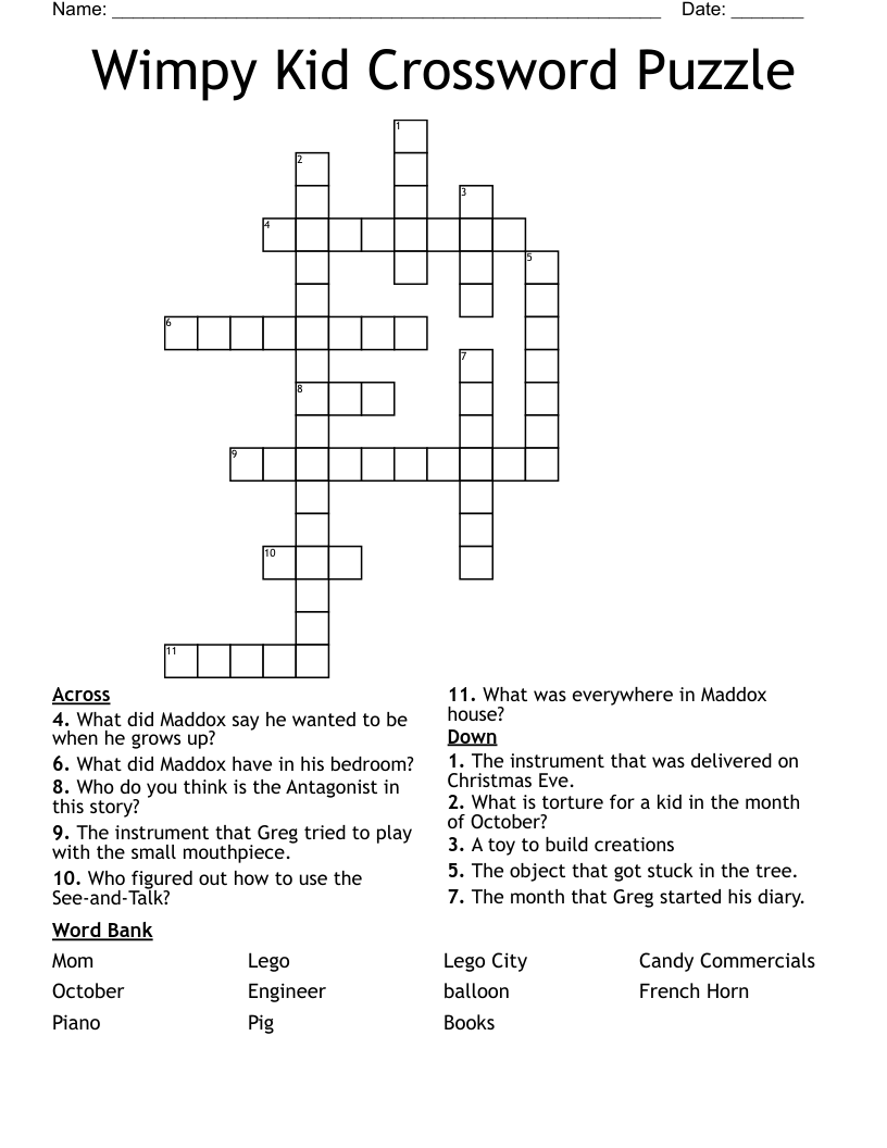 Wimpy Kid Crossword Puzzle