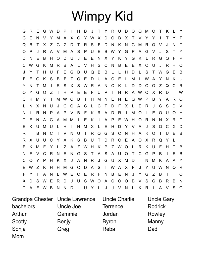 Wimpy Kid  Word Search