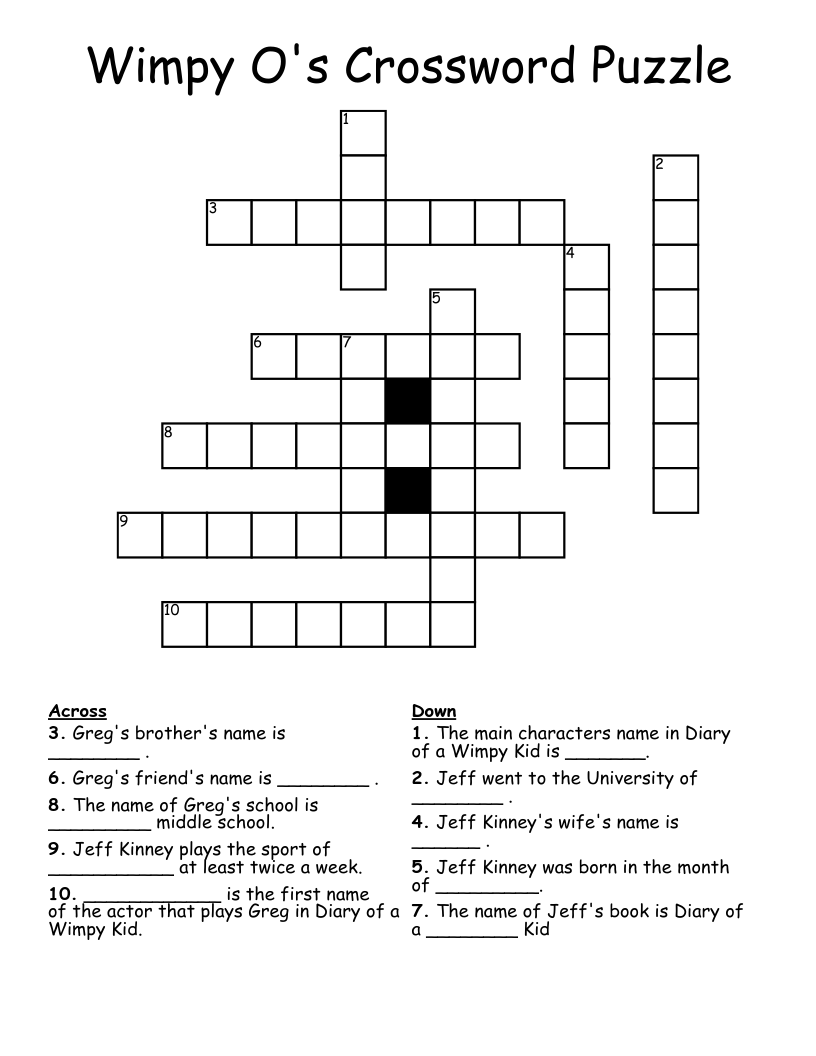 Wimpy O's Crossword Puzzle