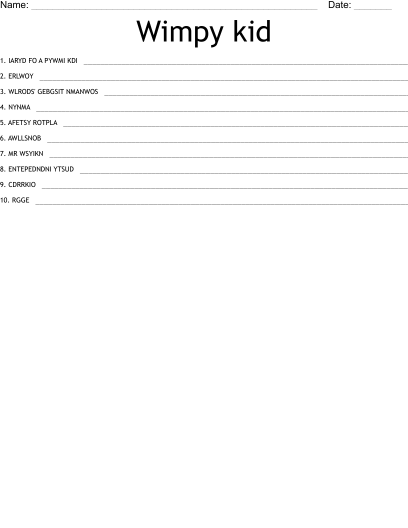 Wimpy kid Word Scramble