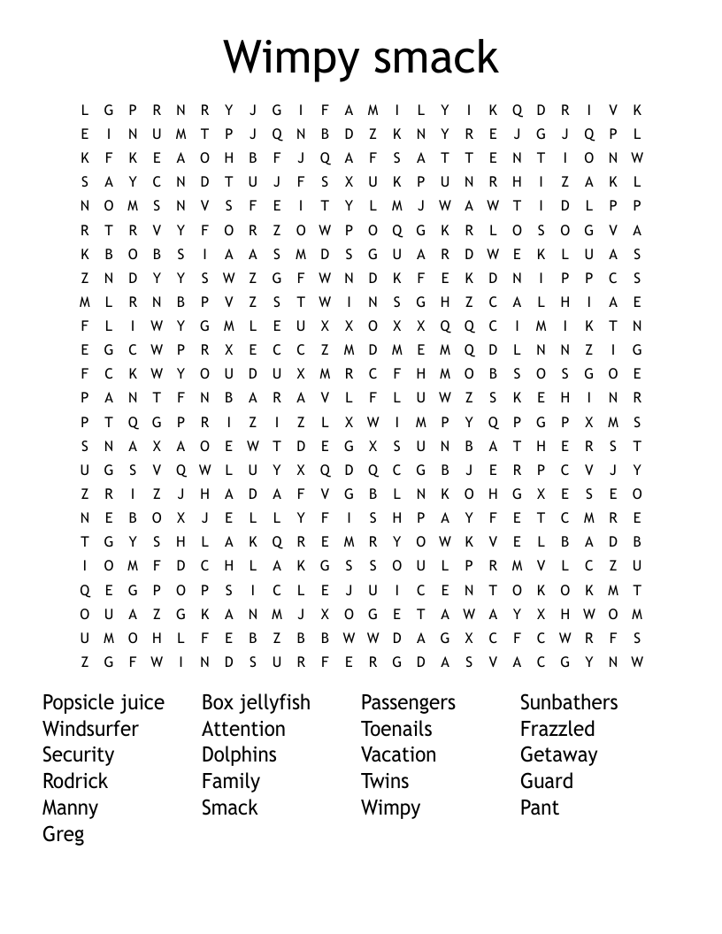 Wimpy smack Word Search