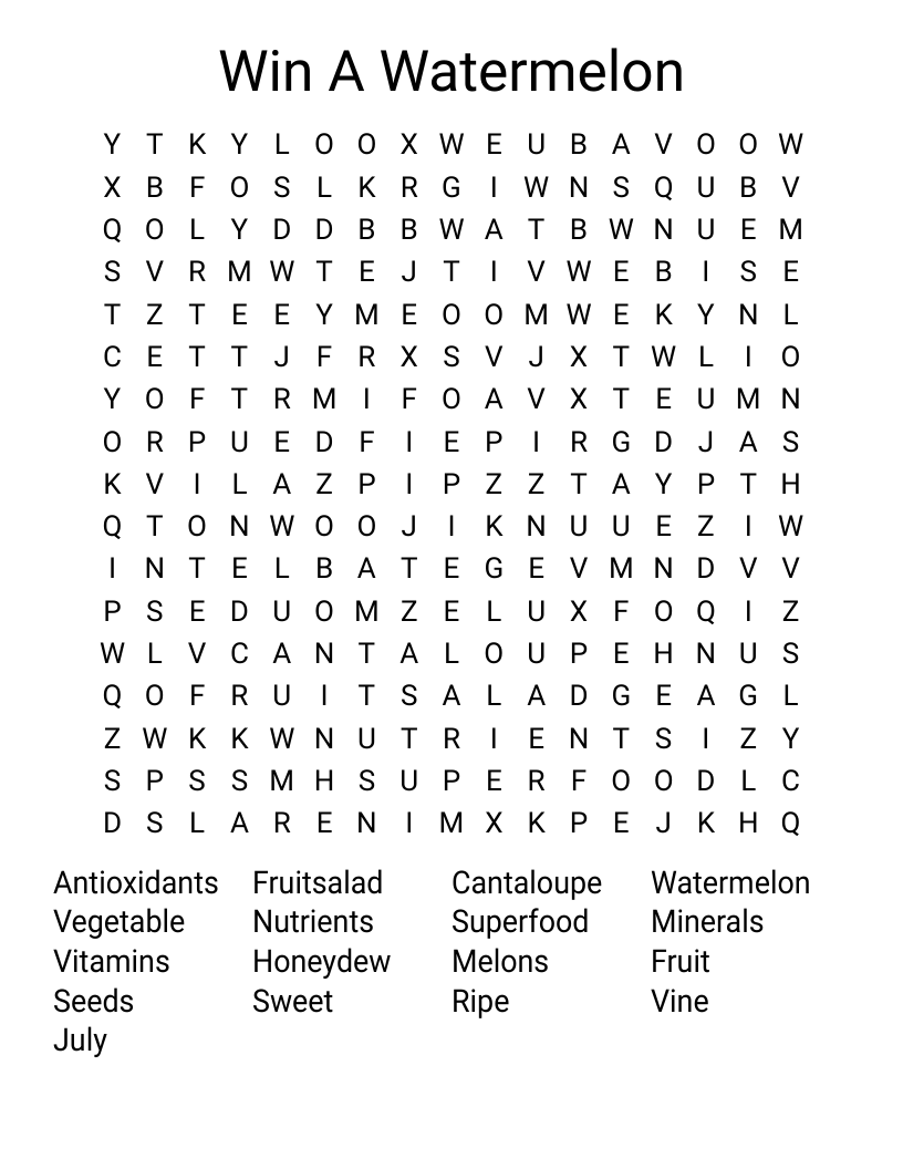 Win A Watermelon Word Search