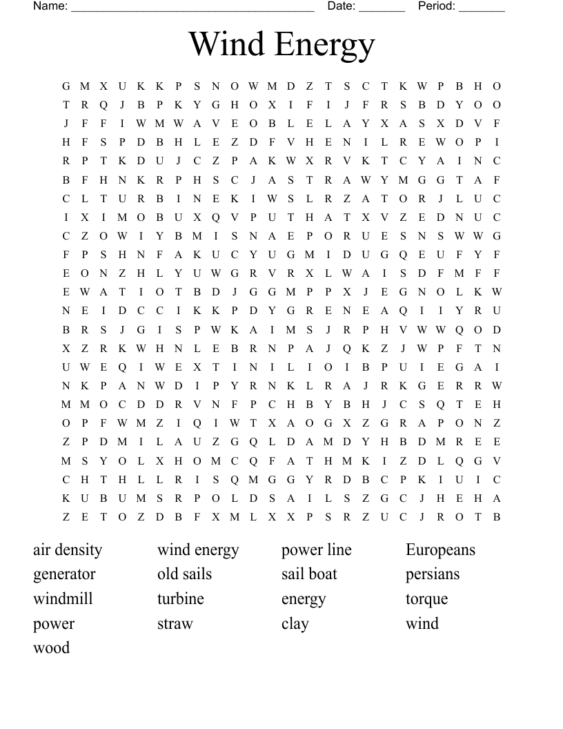 Wind Energy Word Search