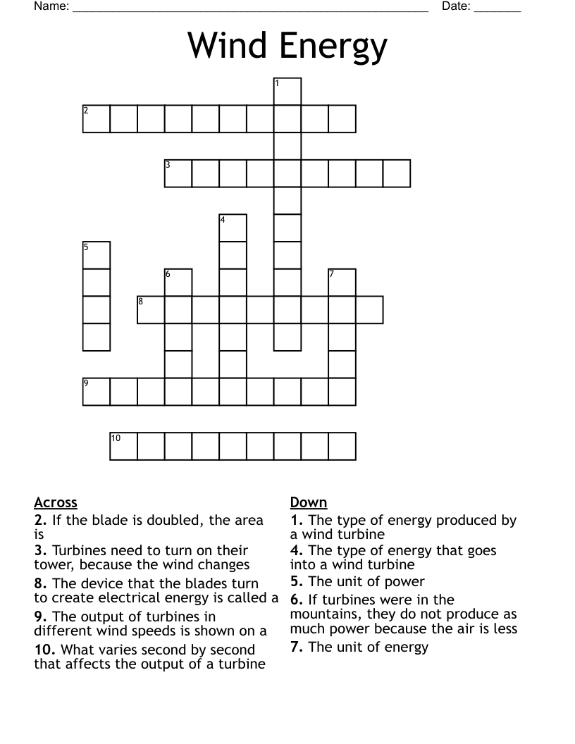 Wind Energy Crossword