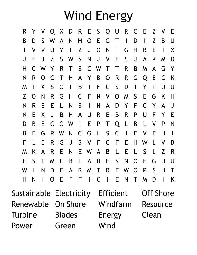 Wind Energy Word Search