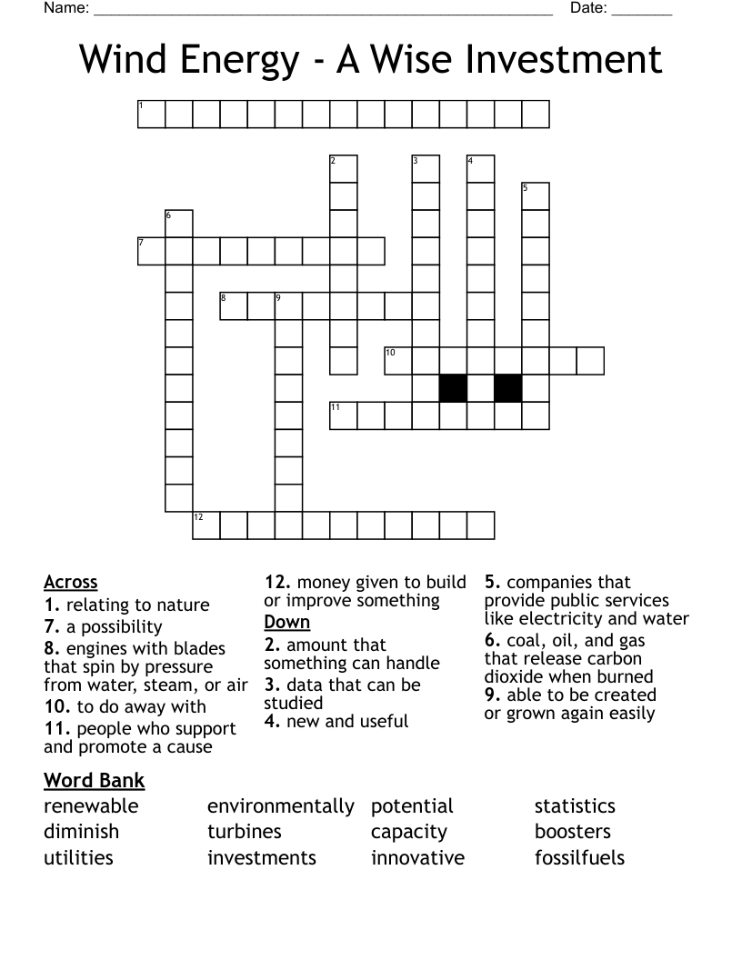 Wind Energy - A Wise Investment Crossword