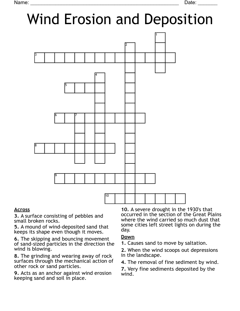 Wind Erosion and Deposition  Crossword