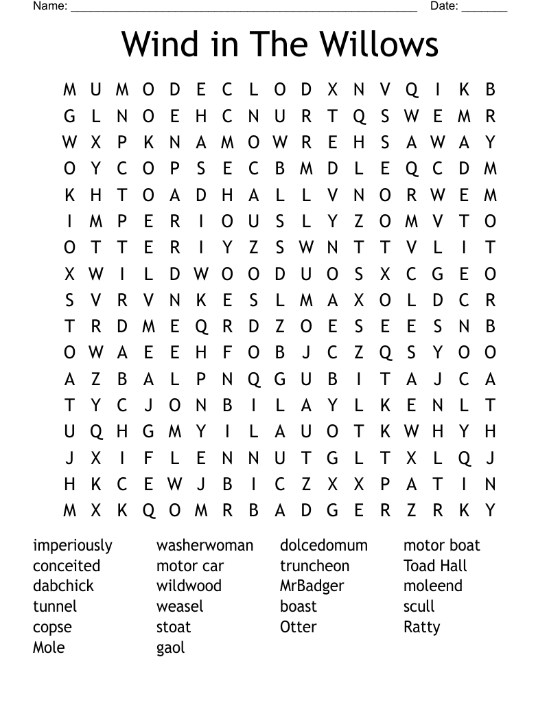 Wind in The Willows Word Search