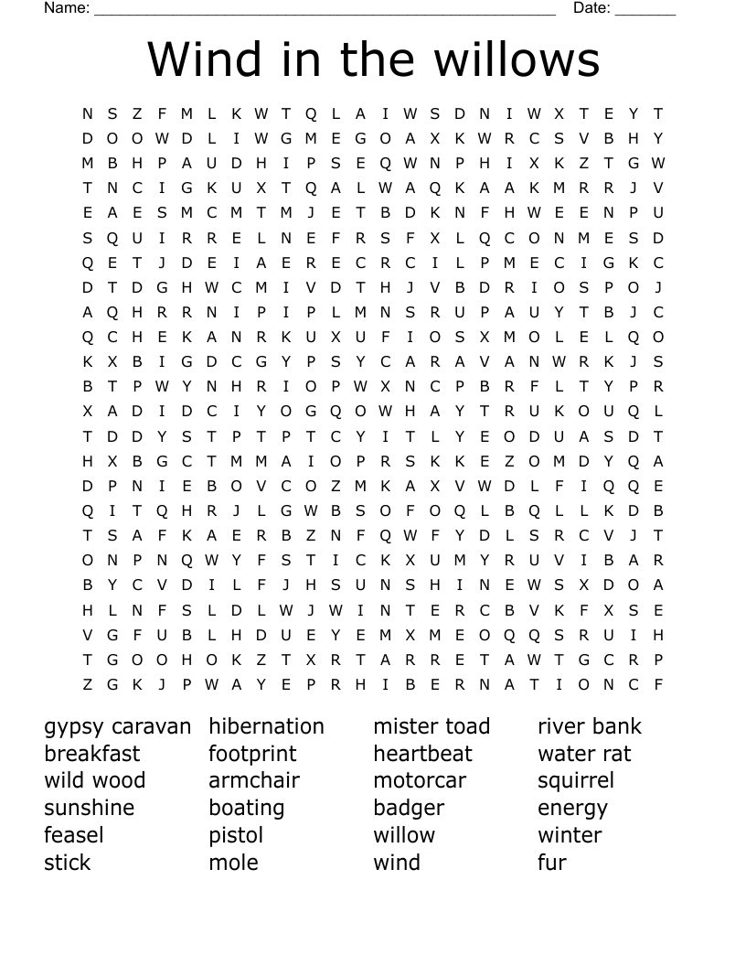Wind in the willows Word Search