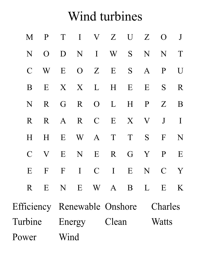 Wind turbines Word Search
