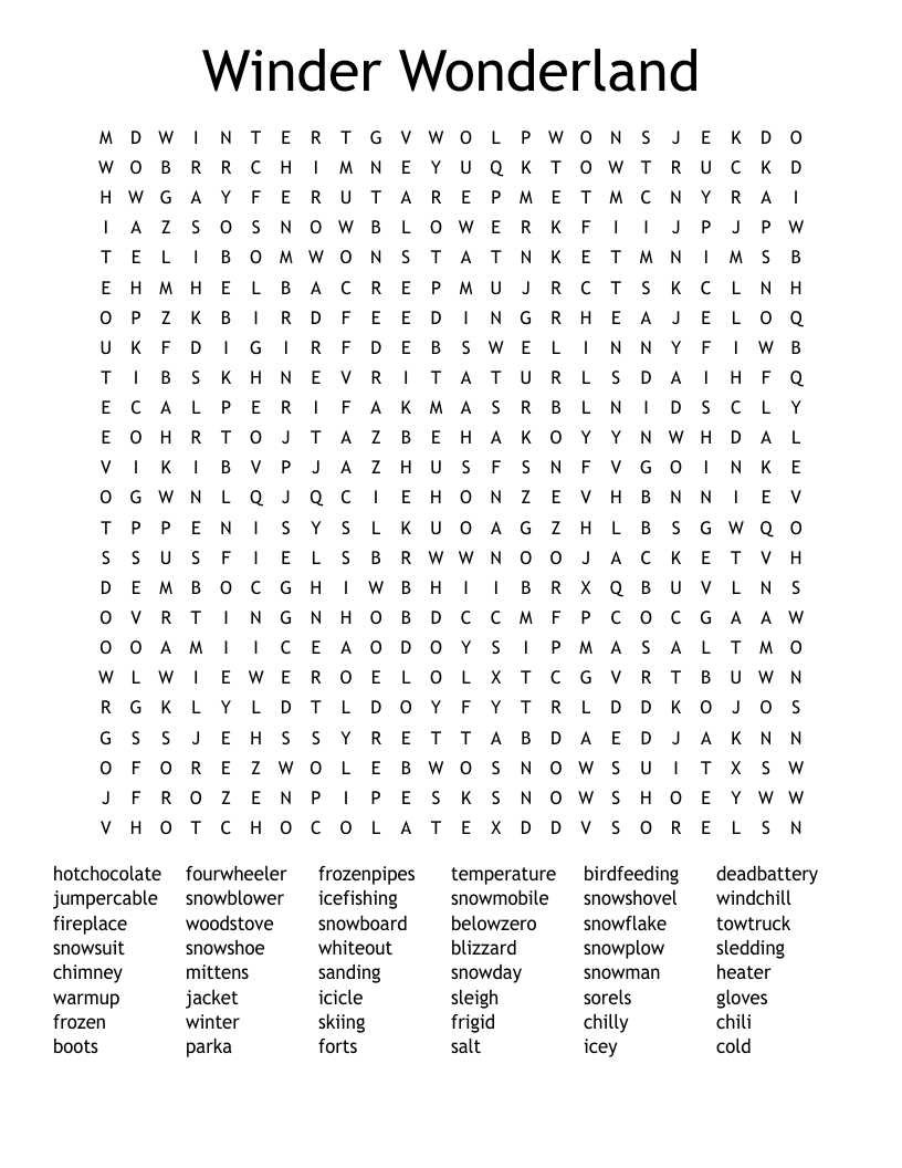 Winder Wonderland Word Search