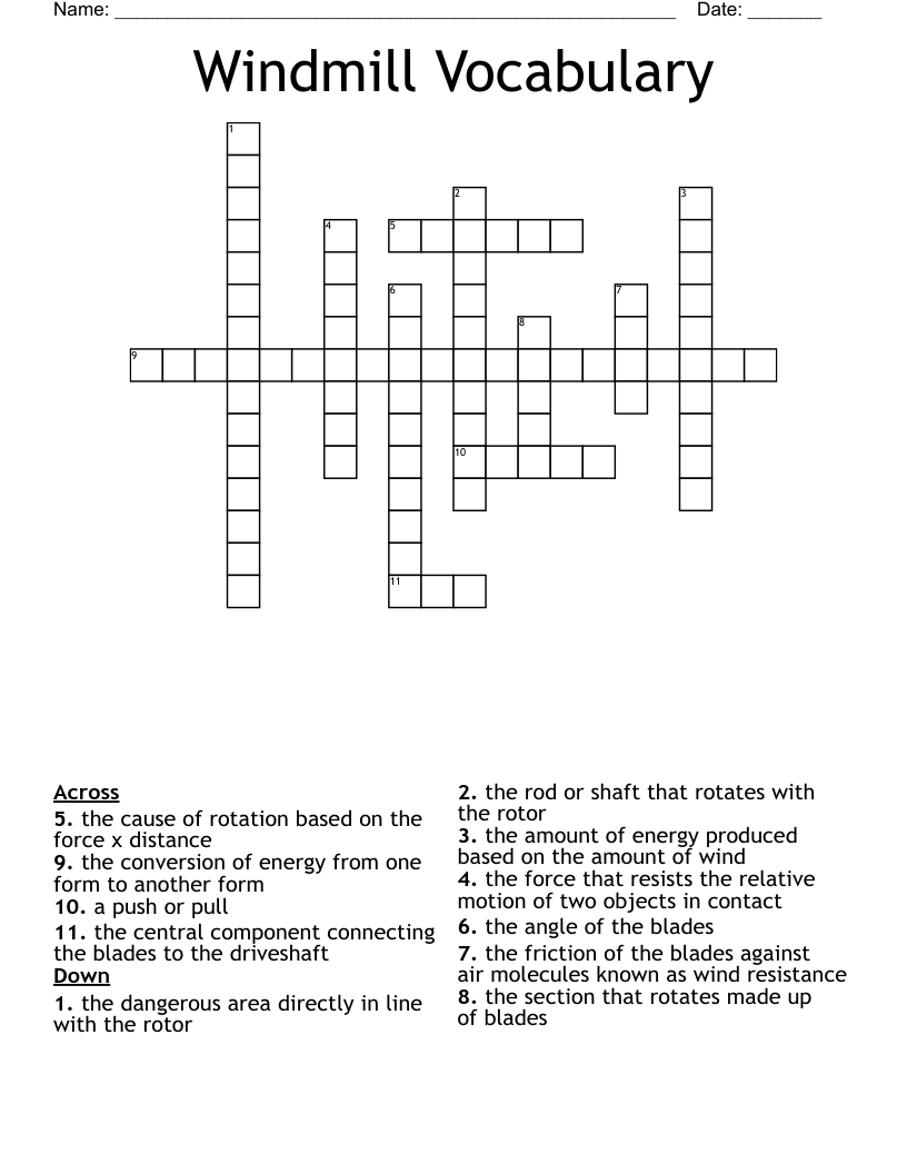 Windmill Vocabulary Crossword