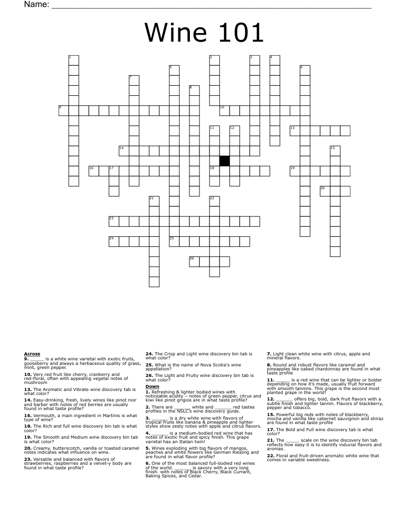 Wine 101 Crossword