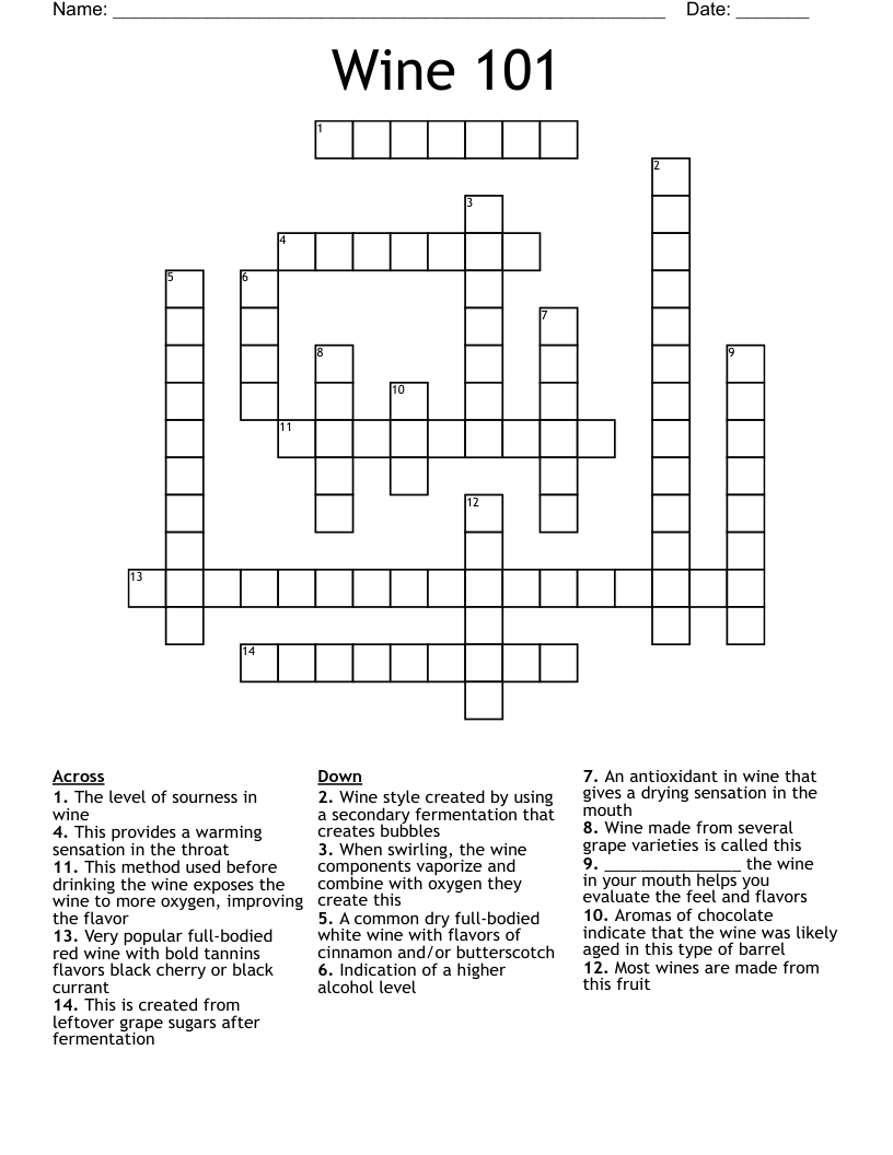 Wine 101 Crossword