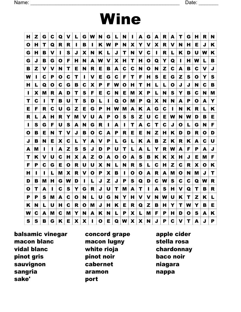 Wine Word Search