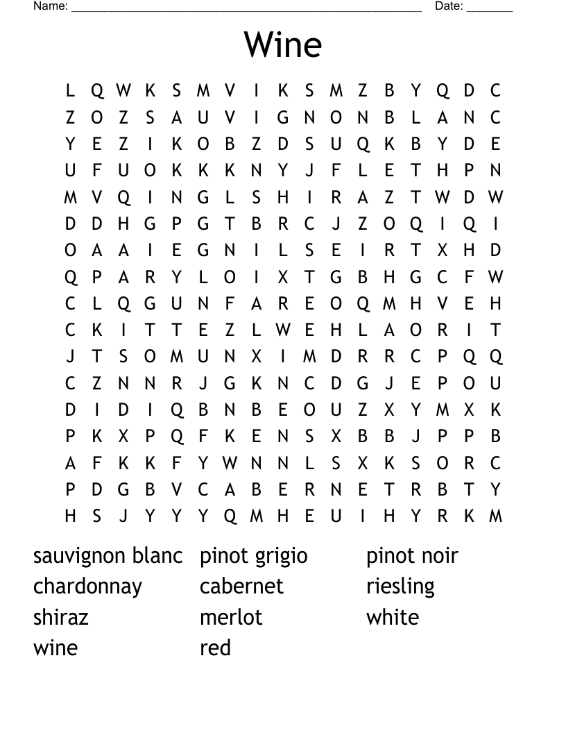 Wine Word Search