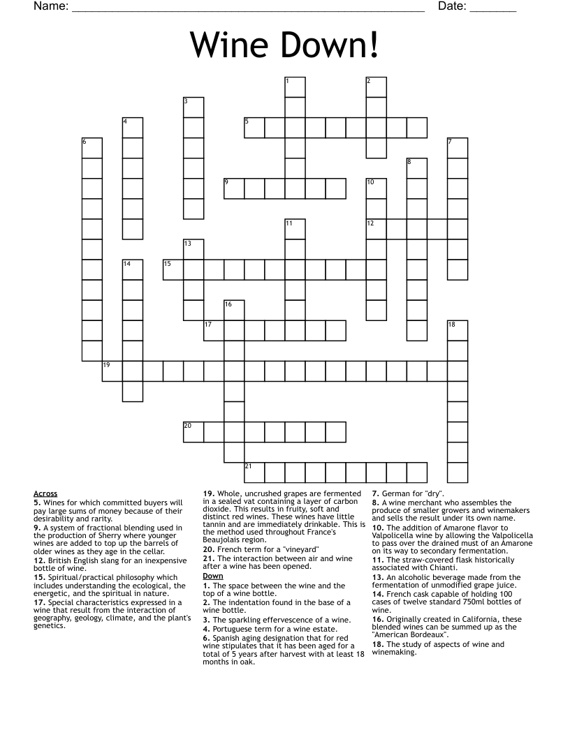 Wine Down! Crossword