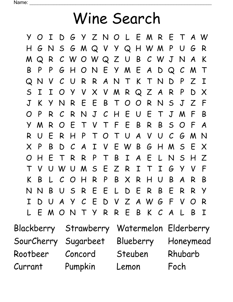 Wine Search Word Search