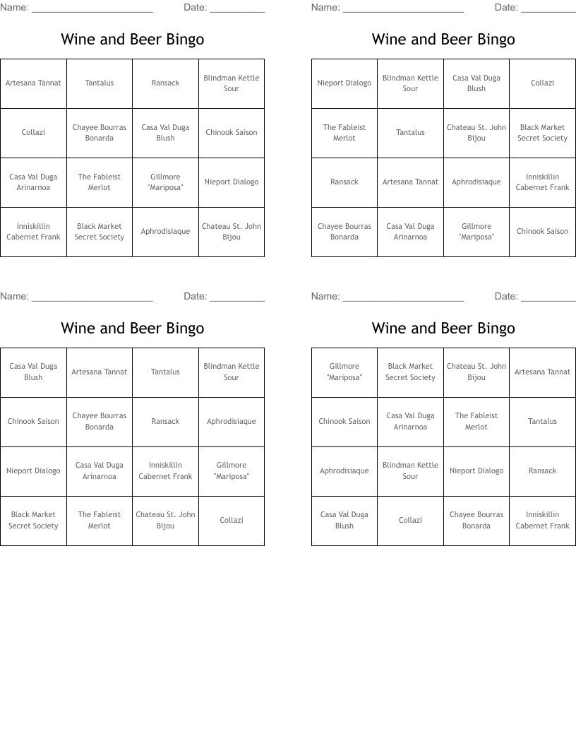 Wine and Beer Bingo