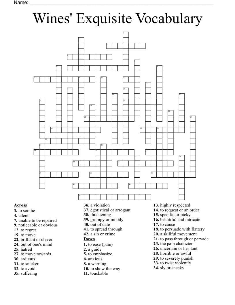 Wines' Exquisite Vocabulary  Crossword