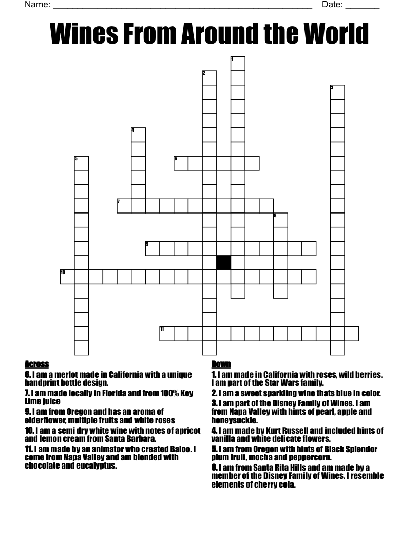 Wines From Around the World Crossword