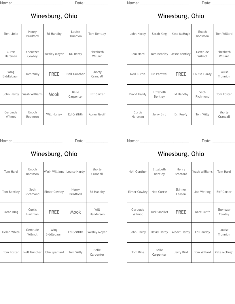 Winesburg, Ohio Bingo Cards