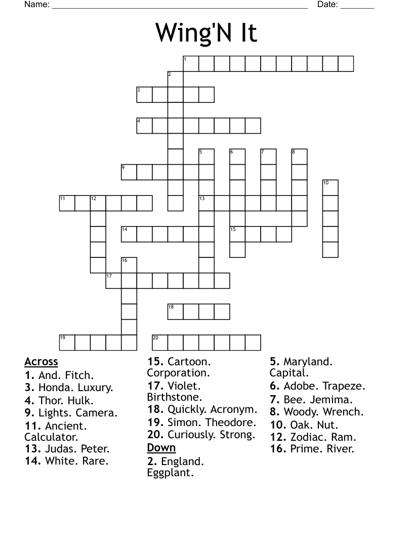 Wing'N It Crossword