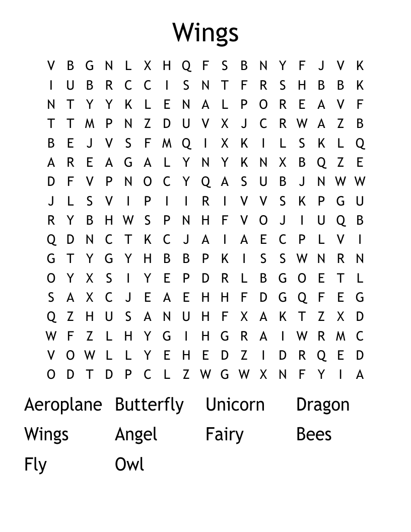 Wings Word Search