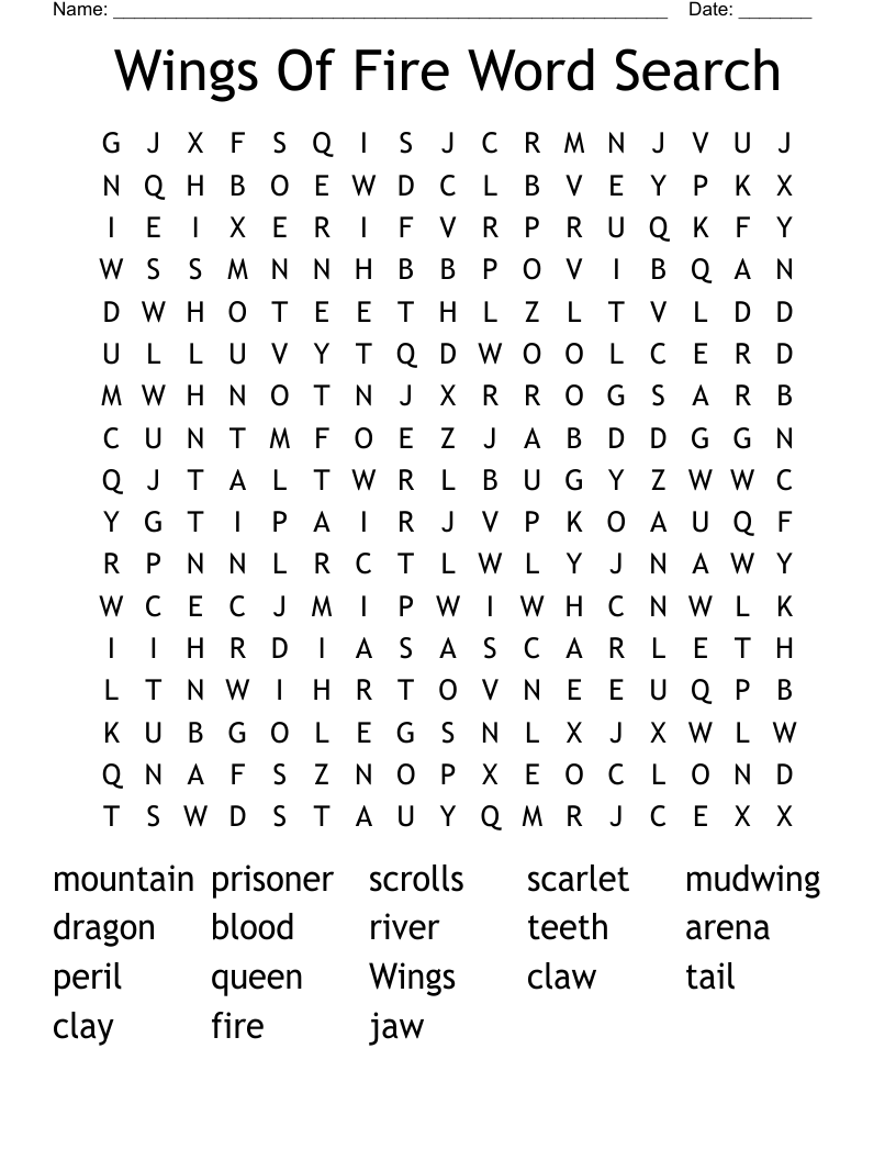 Wings Of Fire Word Search