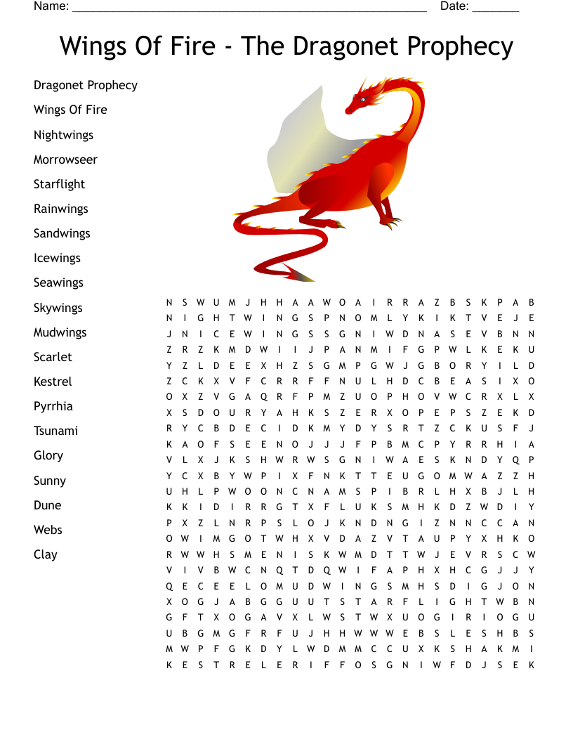Wings Of Fire - The Dragonet Prophecy Word Search