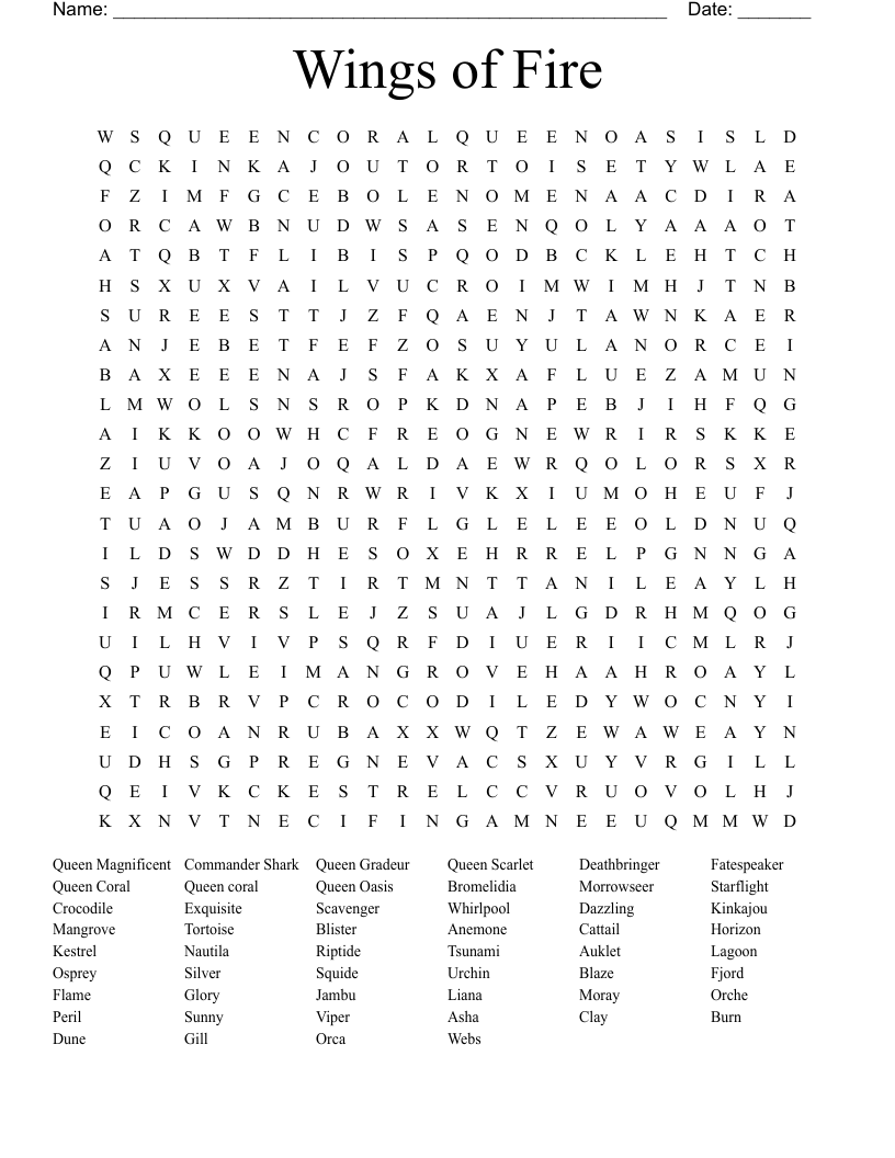 Wings of Fire Word Search