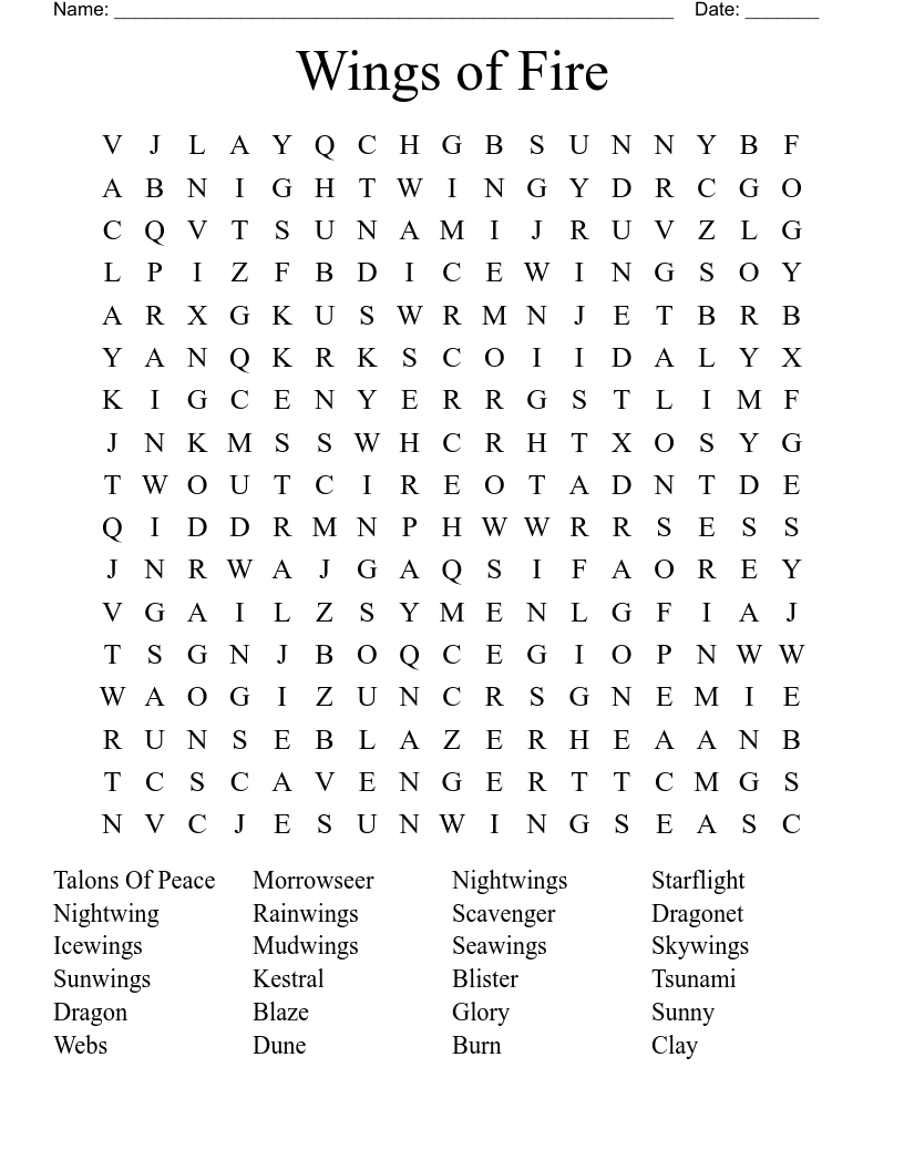 Wings of Fire Word Search
