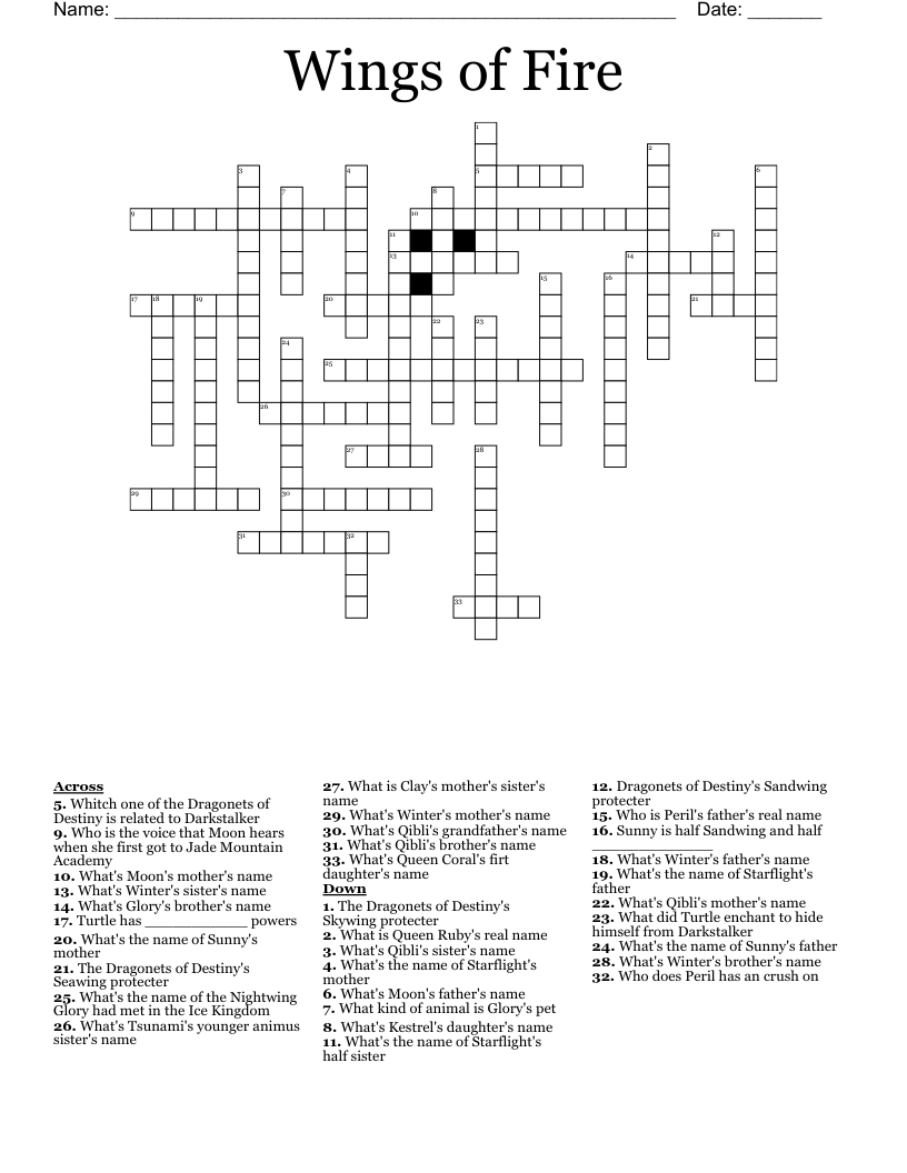 Wings of Fire Crossword