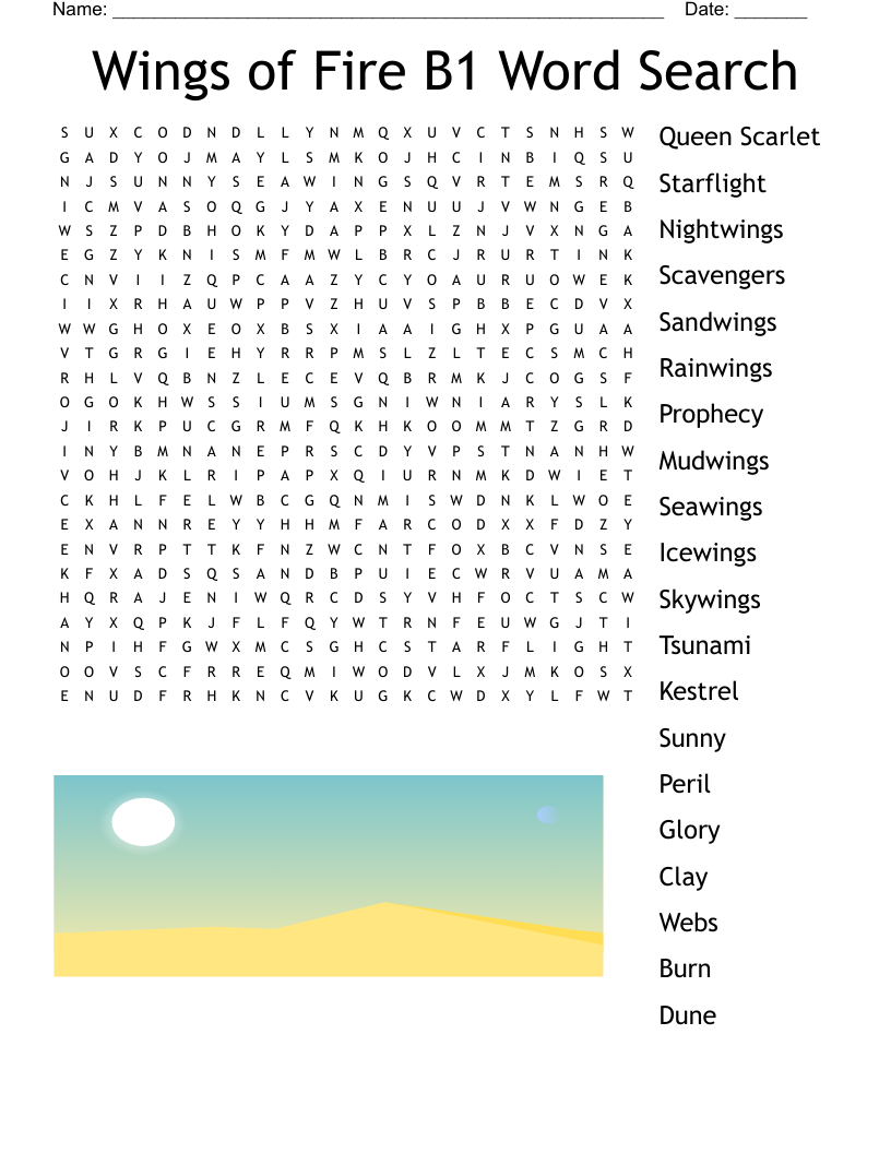 Wings of Fire B1 Word Search