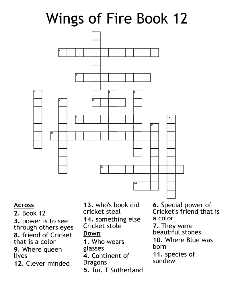 Wings of Fire Book 12 Crossword