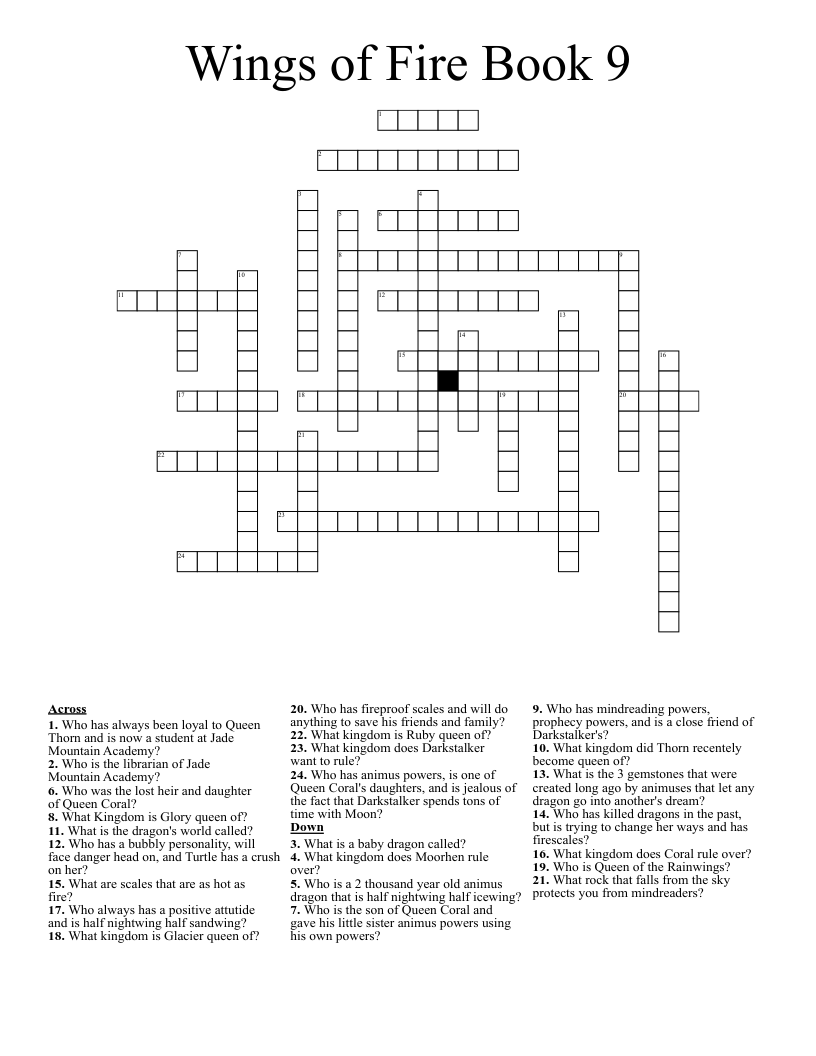 Wings of Fire Book 9 Crossword