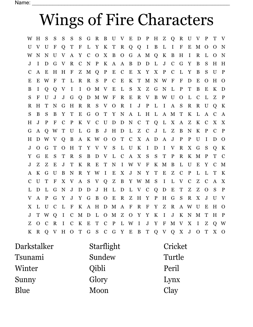 Wings of Fire Characters  Word Search