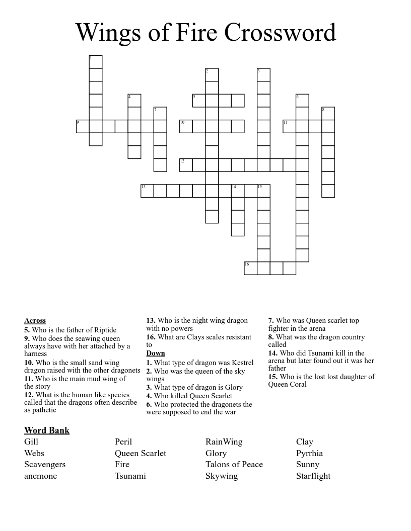 Wings of Fire Crossword