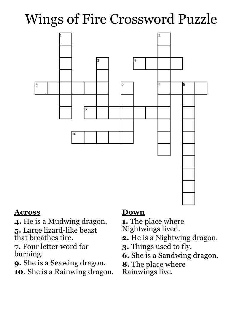 Wings of Fire Crossword Puzzle