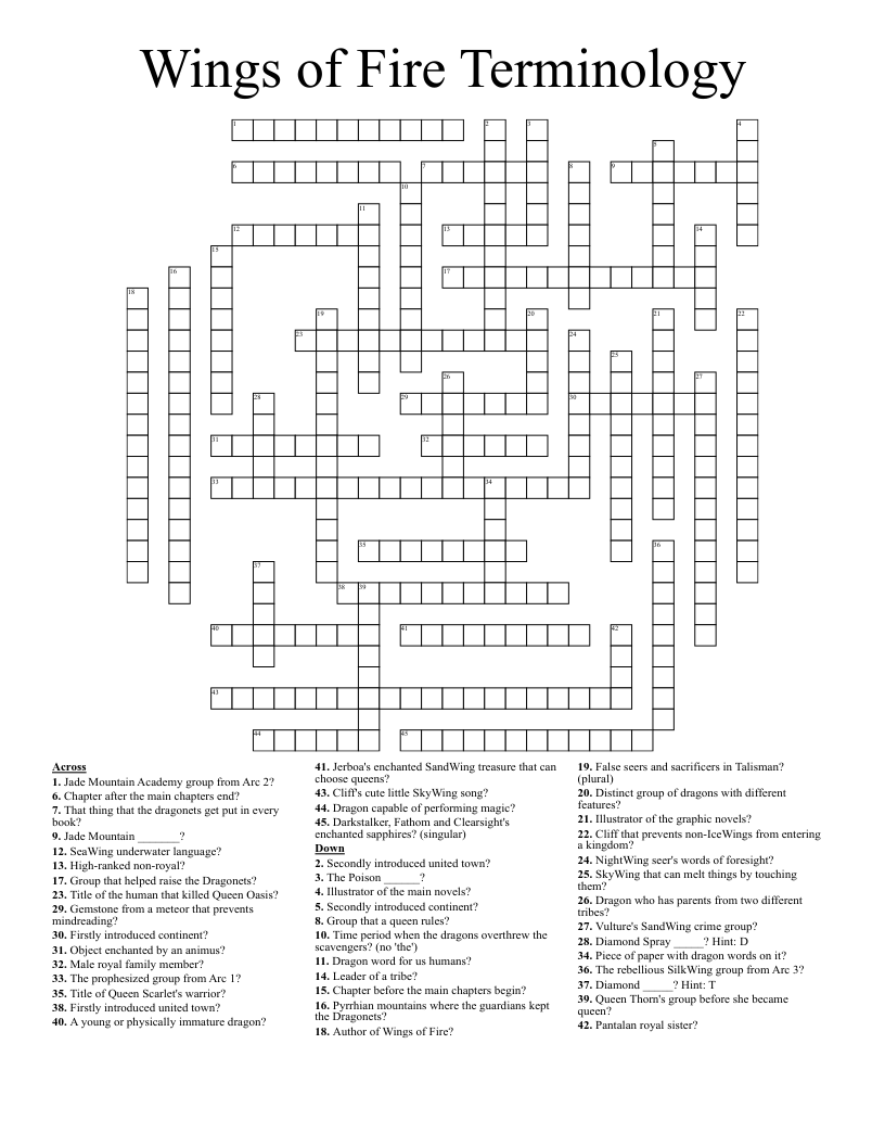 Wings of Fire Terminology Crossword