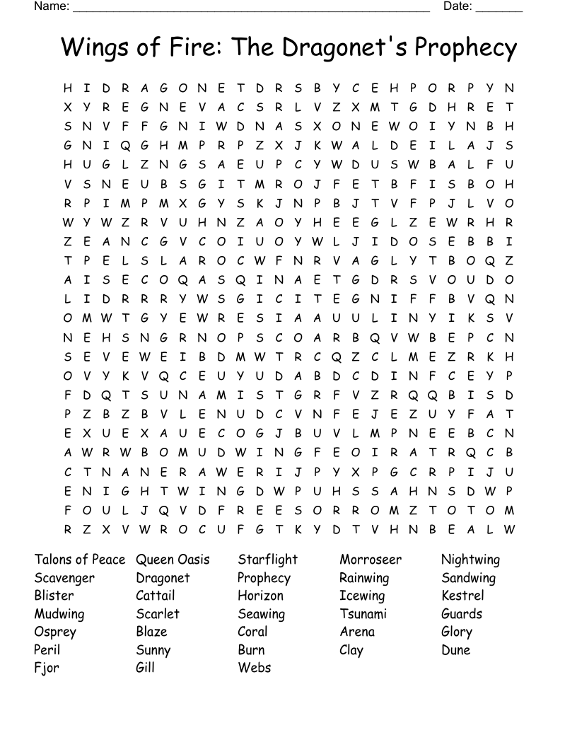 Wings of Fire: The Dragonet's Prophecy Word Search