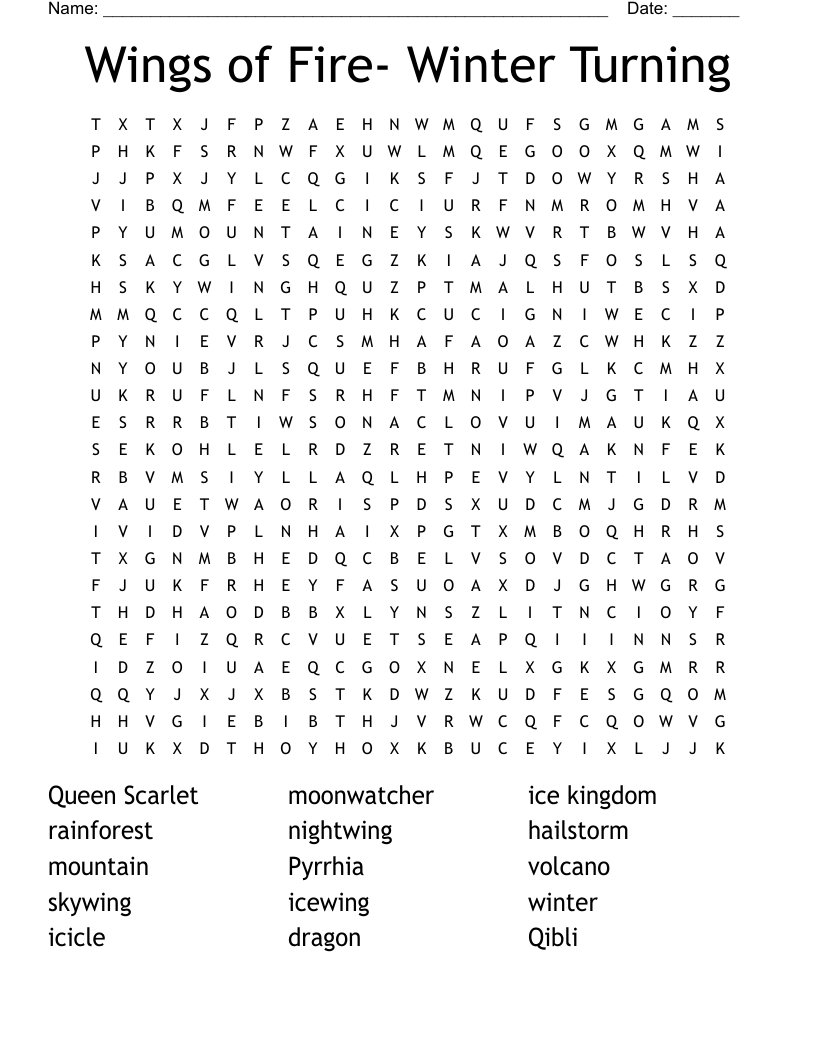 Wings of Fire- Winter Turning Word Search
