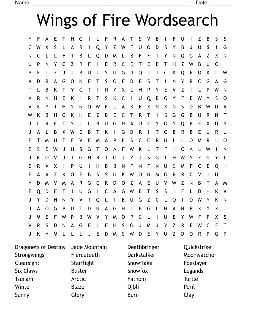Wings of Fire Wordsearch