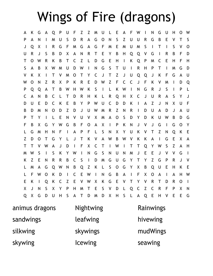 Wings of Fire (dragons) Word Search