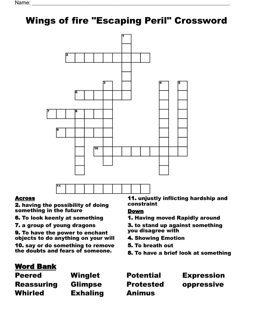 Wings of fire "Escaping Peril" Crossword