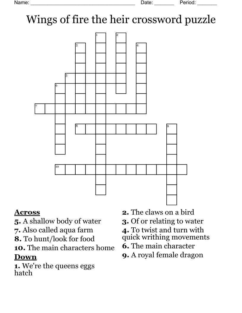 Wings of fire the heir crossword puzzle 