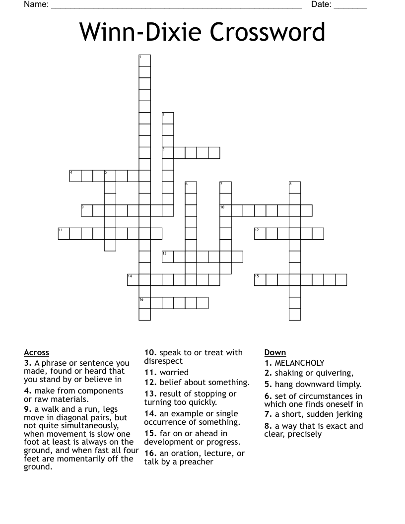 Winn-Dixie Crossword 